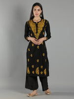 Load image into Gallery viewer, Seva Chikan Hand Embroidered Black Cotton Chikankari Kurta