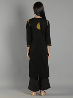 Load image into Gallery viewer, Seva Chikan Hand Embroidered Black Cotton Chikankari Kurta