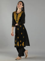 Load image into Gallery viewer, Seva Chikan Hand Embroidered Black Cotton Chikankari Kurta
