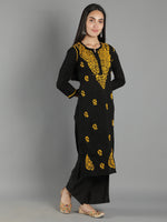 Load image into Gallery viewer, Seva Chikan Hand Embroidered Black Cotton Chikankari Kurta