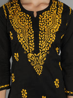 Load image into Gallery viewer, Seva Chikan Hand Embroidered Black Cotton Chikankari Kurta