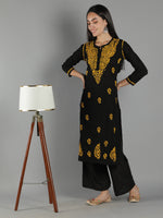 Load image into Gallery viewer, Seva Chikan Hand Embroidered Black Cotton Chikankari Kurta