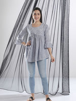 Load image into Gallery viewer, Seva Chikan Hand Embroidered Cotton Lucknowi Chikan Short Top