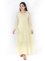 Load image into Gallery viewer, Seva Chikan Hand Embroidered Yellow Cotton Lucknowi Chikankari Anarkali-SCL1770