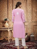 Load image into Gallery viewer, Seva Chikan Hand Embroidered Pink Rayon Lucknowi Chikankari Kurta SCL4709