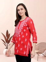 Load image into Gallery viewer, Seva Chikan Hand Embroidered Georgette Lucknowi Chikankari Top With Slip