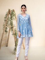 Load image into Gallery viewer, Seva Chikan Hand Embroidered Georgette Lucknowi Chikankari Top With Slip