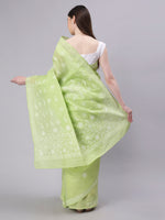 Load image into Gallery viewer, Seva Chikan Hand Embroidered Green Terivoil Cotton Lucknowi Chikankari Saree- SCL6047