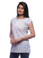 Load image into Gallery viewer, Seva Chikan Hand Embroidered White Cotton Lucknowi Chikankari Short Top-SCL0190
