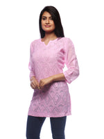 Load image into Gallery viewer, Seva Chikan Hand Embroidered Pink Viscose Georgette Lucknowi Chikankari Short Top-SCL0511