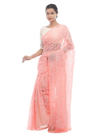 Load image into Gallery viewer, Seva Chikan Hand Embroidered Peach Georgette Lucknowi Saree-SCL2448