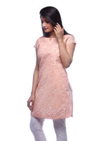 Load image into Gallery viewer, Seva Chikan Hand Embroidered Peach Cotton Lucknowi Chikan Top-SCL0335