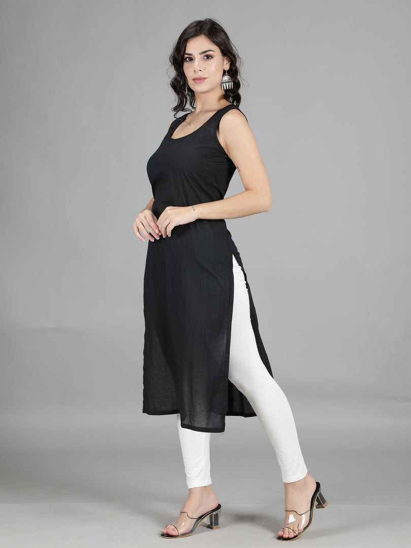 Seva Chikan Cotton Long Slips Combo of White (Pack of 2)