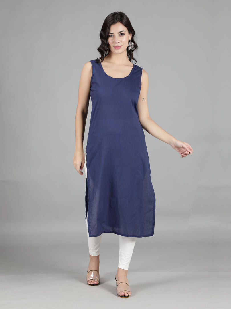 Seva Chikan Cotton Long Slips Combo of White (Pack of 2)