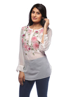 Load image into Gallery viewer, Seva Chikan Hand Embroidered Off White Georgette Lucknowi Chikankari Short Top-SCL0512
