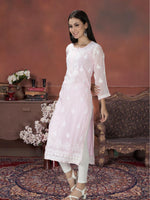 Load image into Gallery viewer, Seva Chikan Hand Embroidered Georgette Lucknowi Chikan Kurti With Slip