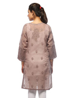 Load image into Gallery viewer, Seva Chikan Hand Embroidered Brown Cotton Lucknowi Chikan Kurta-SCL0641