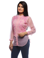 Load image into Gallery viewer, Seva Chikan Hand Embroidered Pink Georgette Lucknowi Chikankari Shirt-SCL0513