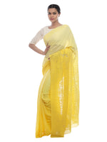 Load image into Gallery viewer, Seva Chikan Hand Embroidered Yellow Viscose Georgette Saree-SCL2348
