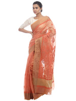 Load image into Gallery viewer, Seva Chikan Hand Embroidered Brown/Orange Cotton Lucknowi Saree-SCL2488