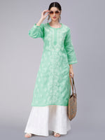 Load image into Gallery viewer, Seva Chikan Hand Embroidered Terivoil Cotton Lucknowi Chikan Kurti