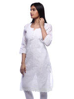 Load image into Gallery viewer, Seva Chikan Hand Embroidered White Cotton Lucknowi Chikan Kurti-SCL0293