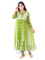Load image into Gallery viewer, Seva Chikan Hand Embroidered Light Green Georgette Lucknowi Chikankari Anarkali-SCL1352