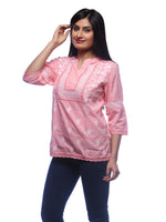 Load image into Gallery viewer, Seva Chikan Hand Embroidered Peach Cotton Lucknowi Chikankari Short Top-SCL0517