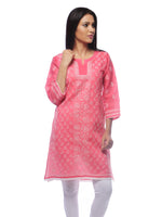 Load image into Gallery viewer, Seva Chikan Hand Embroidered Carrot Pink Cotton Lucknowi Chikan Kurti-SCL0233