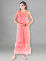 Load image into Gallery viewer, Seva Chikan Hand Embroidered Peach Cotton Lucknowi Chikan Unstitched Suit Piece-SCL1481