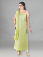 Load image into Gallery viewer, Seva Chikan Hand Embroidered Light Green Cotton Lucknowi Chikan Unstitched Suit Piece-SCL1487