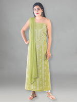 Load image into Gallery viewer, Seva Chikan Hand Embroidered Light Green Cotton Lucknowi Chikan Unstitched Suit Piece-SCL1494