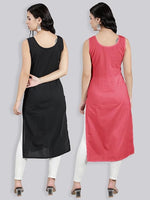 Load image into Gallery viewer, Seva Chikan Cotton Long Slips Combo Of Black (Pack of 2)