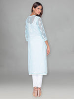 Load image into Gallery viewer, Seva Chikan Hand Embroidered Blue Georgette Lucknowi Chikankari Kurta With Ghotapatti Work-SCL0976