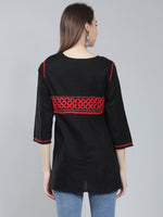 Load image into Gallery viewer, Seva Chikan Hand Embroidered Black Cotton Lucknowi Chikankari Top