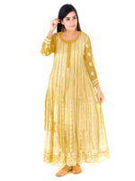 Load image into Gallery viewer, Seva Chikan Hand Embroidered Yellow Georgette Lucknowi Chikankari Anarkali-SCL1375