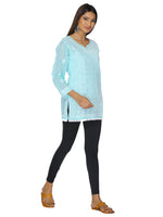 Load image into Gallery viewer, Seva Chikan Hand Embroidered Sea Green Cotton Lucknowi Chikan Top-SCL0985