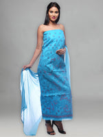 Load image into Gallery viewer, Seva Chikan Hand Embroidered Turquoise Cotton Lucknowi Chikankari Unstitched Suit Piece-SCL0026
