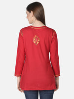 Load image into Gallery viewer, Seva Chikan Hand Embroidered Cotton Lucknowi Chikan Short Top