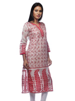 Load image into Gallery viewer, Seva Chikan Hand Embroidered White Chanderi Silk Lucknowi Chikan Kurti-SCL0249