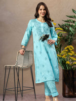 Load image into Gallery viewer, Seva Chikan Hand Embroidered Cotton Lucknowi Chikankari Kurta Set