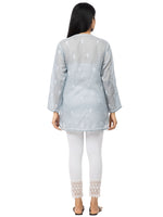 Load image into Gallery viewer, Seva Chikan Hand Embroidered Grey Cotton Lucknowi Chikankari Short Top-SCL2015
