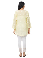 Load image into Gallery viewer, Seva Chikan Hand Embroidered Yellow Cotton Lucknowi Chikankari Short Top-SCL2043