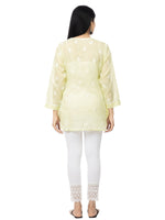 Load image into Gallery viewer, Seva Chikan Hand Embroidered Lemon Cotton Lucknowi Chikankari Short Top-SCL2044