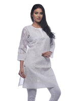 Load image into Gallery viewer, Seva Chikan Hand Embroidered White Cotton Lucknowi Chikan Kurti-SCL0217