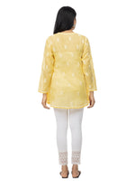 Load image into Gallery viewer, Seva Chikan Hand Embroidered Yellow Cotton Lucknowi Chikankari Short Top-SCL2023
