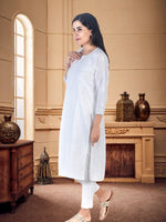 Load image into Gallery viewer, Seva Chikan Hand Embroidered White Cotton Lucknowi Chikan Kurti SCL1314