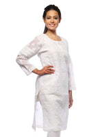 Load image into Gallery viewer, Seva Chikan Hand Embroidered White Cotton Lucknowi Chikan Kurta-SCL0679