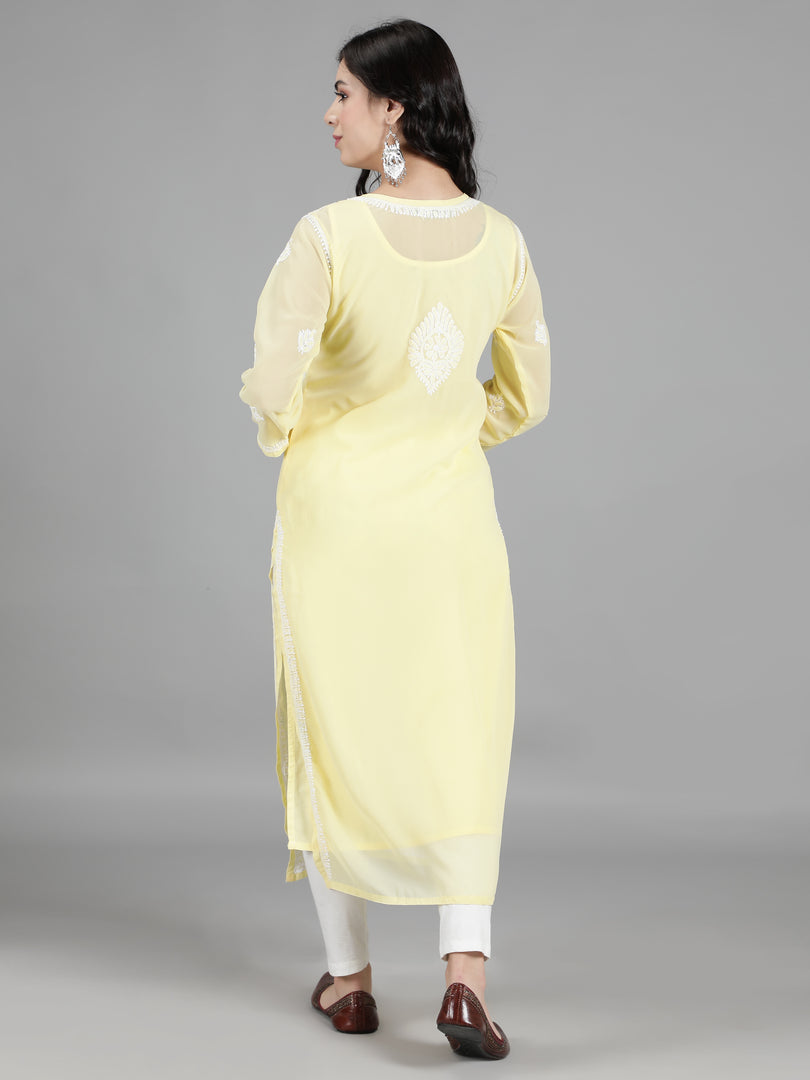 Seva Chikan Hand Embroidered  Georgette Lucknowi Chikankari kurta with Slip