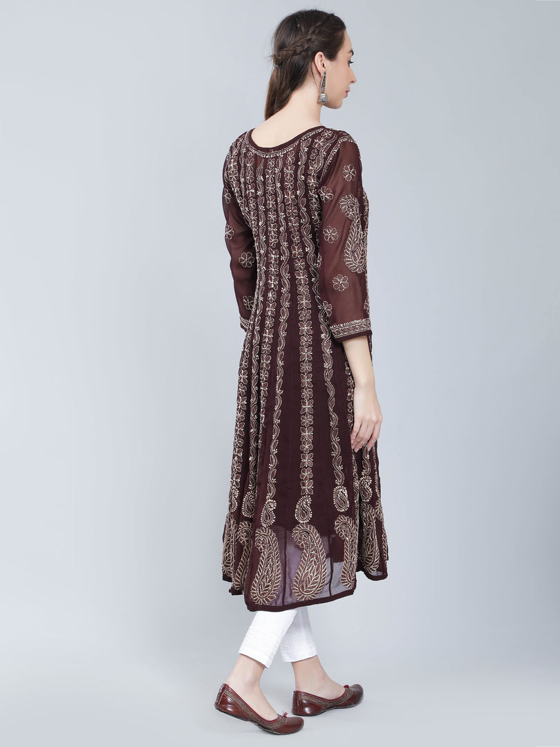 Seva Chikan Hand Embroidered Georgette Lucknowi Chikankari Anarkali